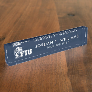 FIU Panthers - White Logo Desk Name Plate