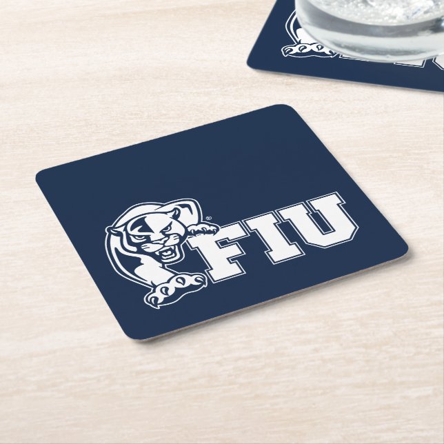 FIU Panthers - White Logo Square Paper Coaster (Angled)