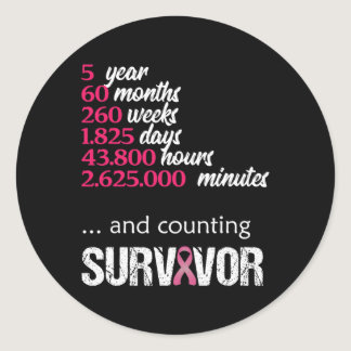 Five 5 Year Survivor Breast Cancer  Awareness Gift Classic Round Sticker