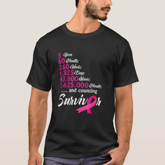 Five 5 Year Survivor Breast Cancer T Shirt (Front)