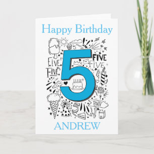 FIVE age 5th Blue  birthday card