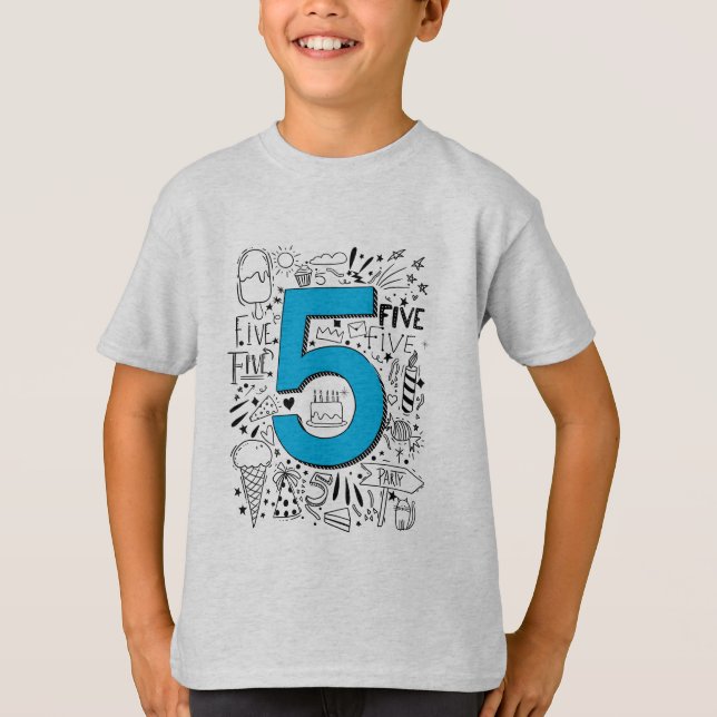 FIVE age 5th Blue  birthday card T-Shirt (Front)