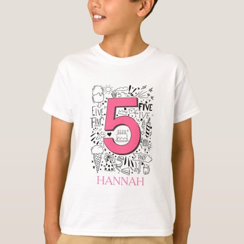 FIVE age 5th pink  birthday card T_Shirt