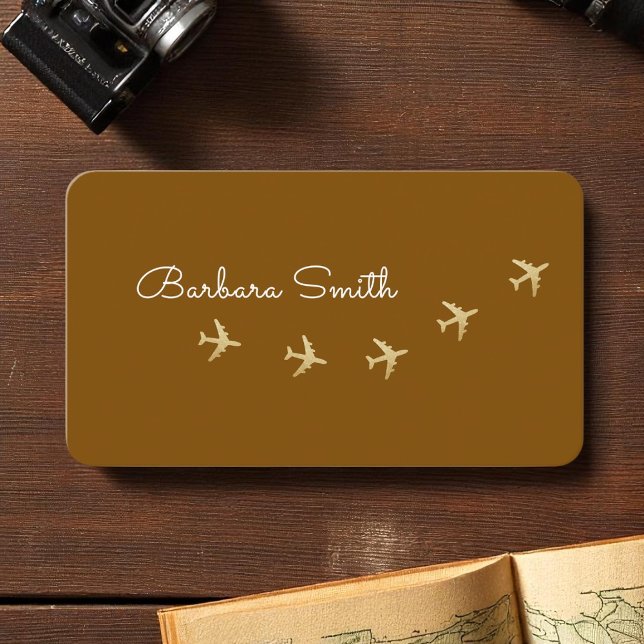 Five Airplanes Flying on brown . Travel Agent Business Card (Creator Uploaded)
