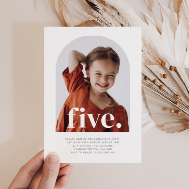 Five Arched Photo Birthday Invitation (Five Arched Photo First Birthday Invitation)