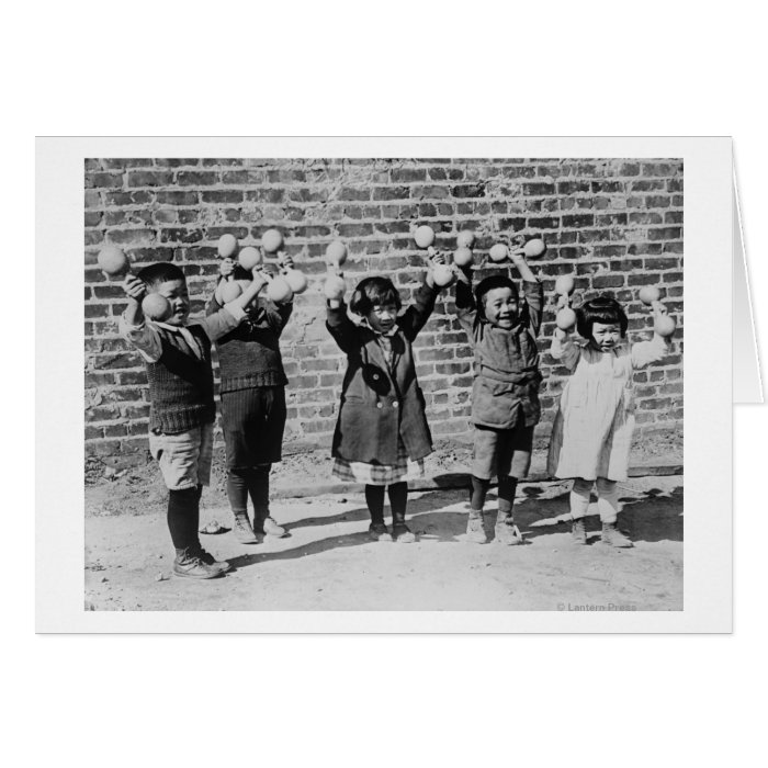 Five Asian Children holding up Barbells Card