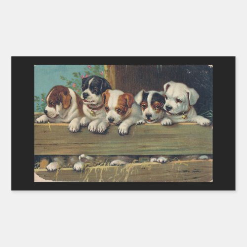 Five Beagle Puppies Rectangular Sticker