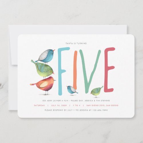 Five Birdie Fifth Birthday Party Invitation