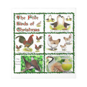 Five Birds of Christmas Notepad