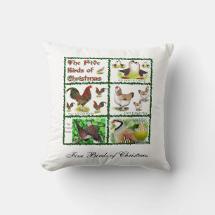 Five Birds of Christmas Throw Pillow