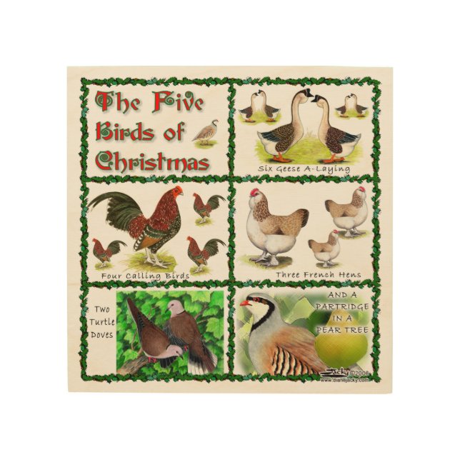 Five Birds of Christmas Wood Wall Art (Front)