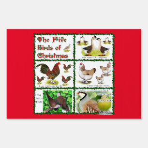 Five Birds of Christmas Yard Sign