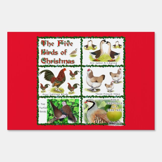 Five Birds of Christmas Yard Sign (Back)