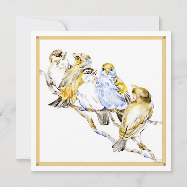 Five Birds Square Flat Card, Matte Paper Thank You Card (Front)