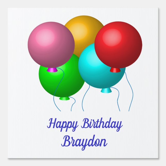 Five Birthday Balloons Custom Name Happy Birthday  Sign (Front)