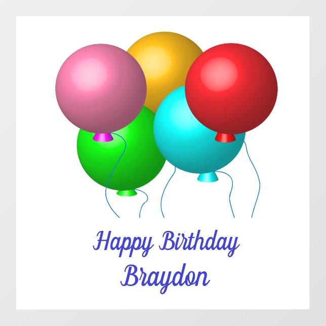 Five Birthday Balloons Custom Name Happy Birthday  Wall Decal (Front)