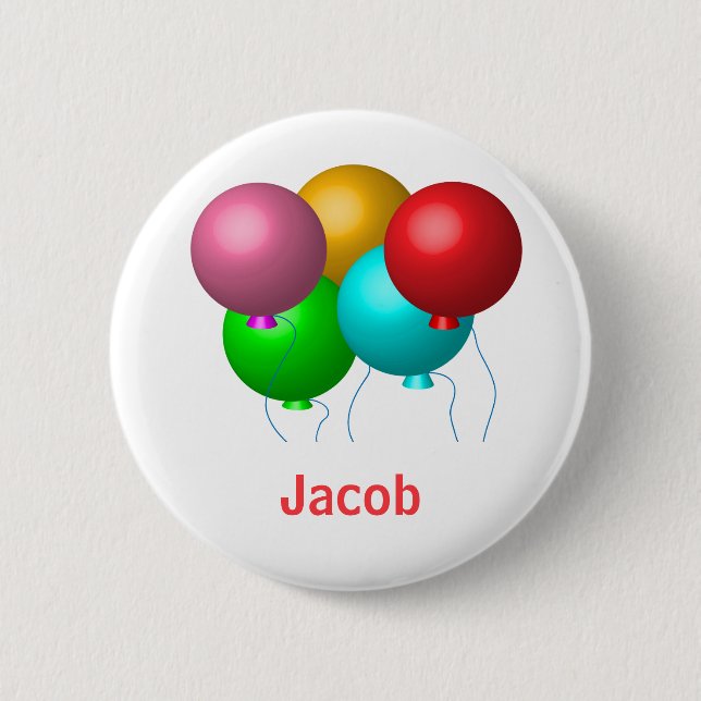 Five Birthday Balloons Personalized Button (Front)