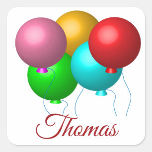 Five Birthday Balloons Personalized Square Sticker