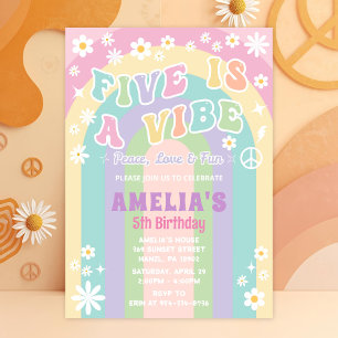 Five Birthday Invite   Groovy Girl Party Card