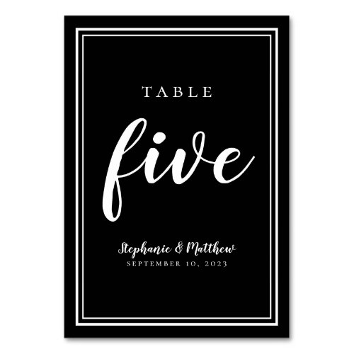 Five Black  White Simple Wedding Table Number