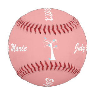 Five Blue Birds in a Tree Pink Customizable Baseball