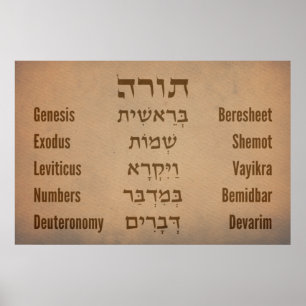 Five Books of the Torah/Bible in Hebrew English Poster