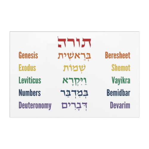 Five Books of the Torah Hebrew English in Rainbow Acrylic Print