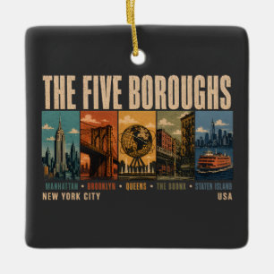 Five Boroughs New York City NYC Illustration Retro Ceramic Ornament