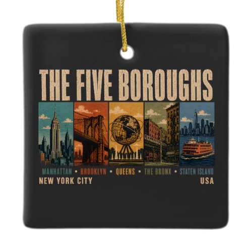 Five Boroughs New York City NYC Illustration Retro Ceramic Ornament