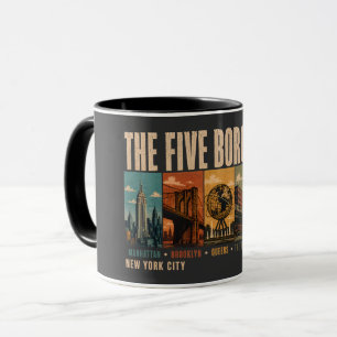 Five Boroughs New York City NYC Illustration Retro Mug