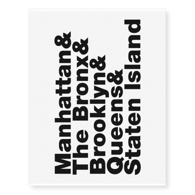 Five Boroughs ~ New York City Temporary Tattoos (Front)