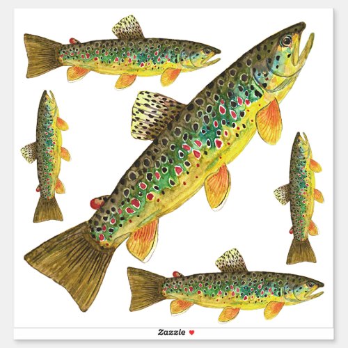 Five Brown Trout on the Same Page of Sticker