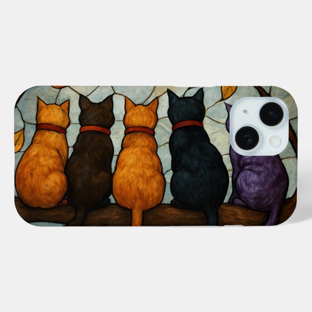 Five Cats on a Tree Branch Stained Glass Style Case-Mate iPhone Case (Back (Horizontal))