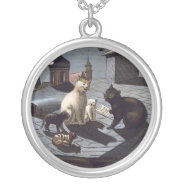 Five Cats Singing On A Roof Silver Plated Necklace at Zazzle