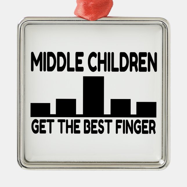 Five Children Middle Child Middle Finger Joke Metal Ornament (Front)