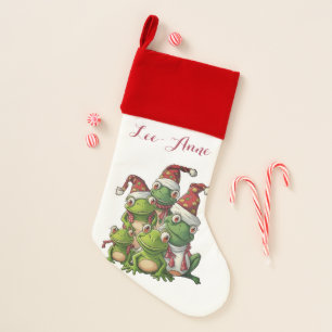 Five Christmas Frogs with Santa Hat Stocking