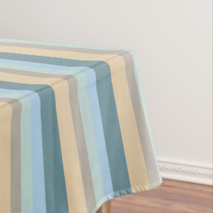 Five Color Striped Blue Brown Sand Beige Turquoise Tablecloth