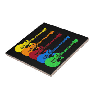 Five Colorful Electric Guitars Ceramic Tile