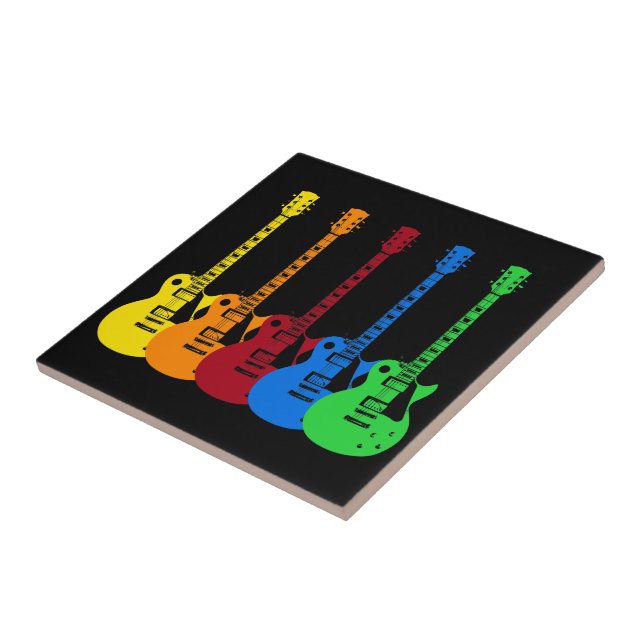 Five Colorful Electric Guitars  Ceramic Tile (Side)