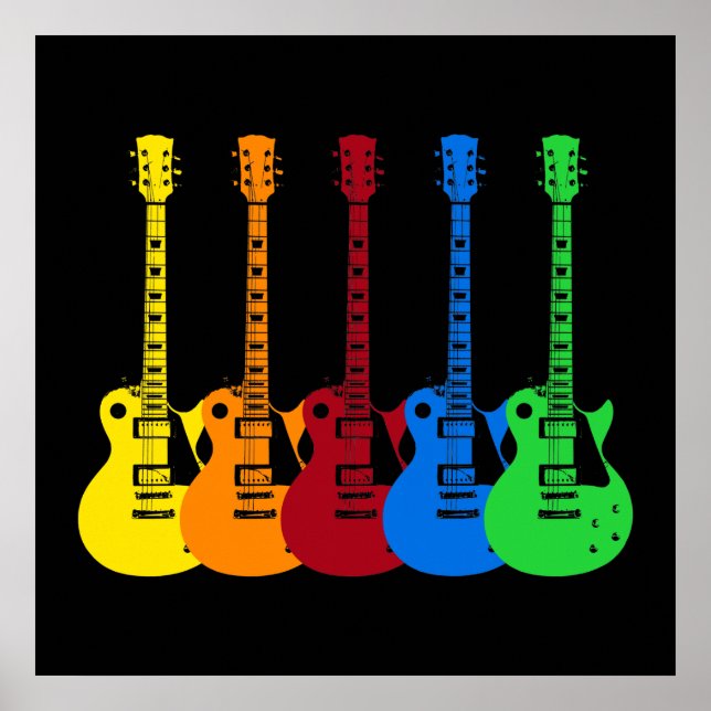 Five Colorful Electric Guitars  Poster (Front)