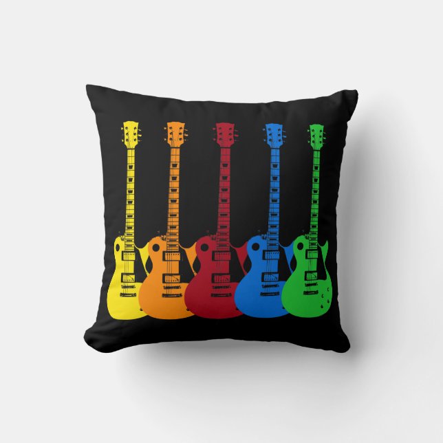 Five Colorful Electric Guitars  Throw Pillow (Front)