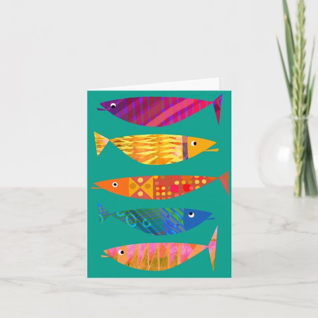 Five Colorful Fish BLANK Greeting Card (Front)