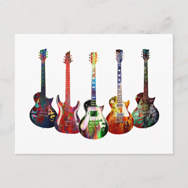 Five colorful guitars postcard (Front)