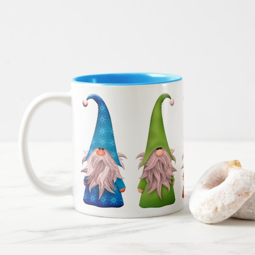 Five Colorful Holiday Gnomes  Two_Tone Coffee Mug