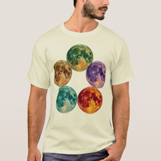 Five Colorful Moons - Surreal Vintage Astronomy Ar T-Shirt