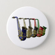 Five Colorful Saxophones Button Badge Name Tag at Zazzle