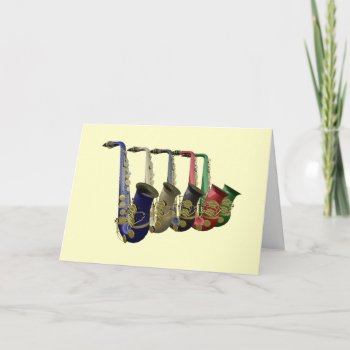 Five Colorful Saxophones Card by DigitalDreambuilder at Zazzle