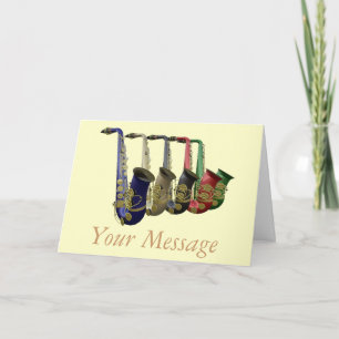 Five Colorful Saxophones Greetings Card