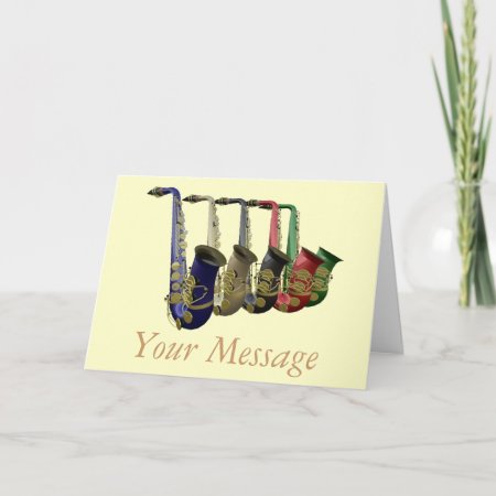 Five Colorful Saxophones Greetings Card