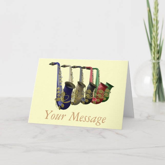 Five Colorful Saxophones Greetings Card (Front)